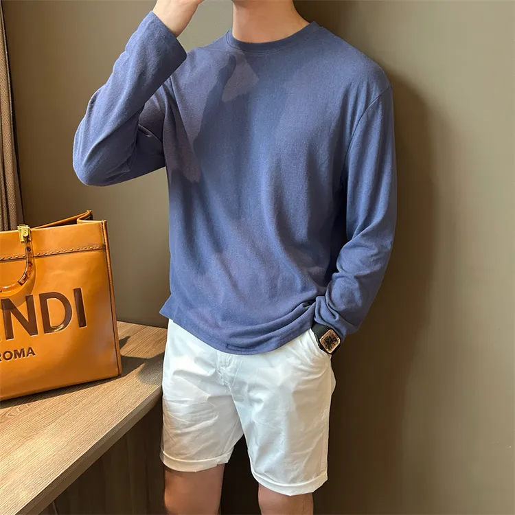 物社夏季新款纯色时尚宽松防晒男士T恤度假休闲圆领长袖打底衫