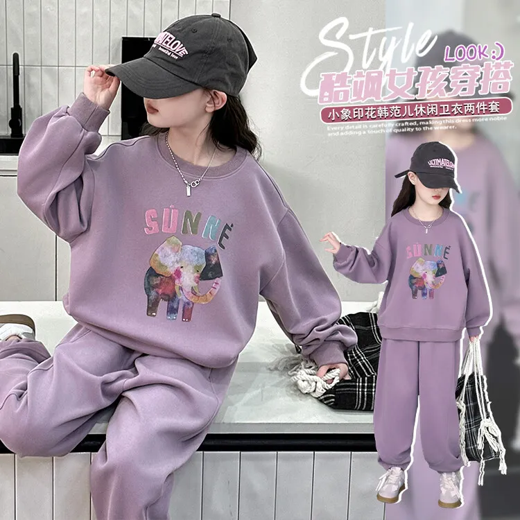 套装休闲春秋动物图案女童中大童
