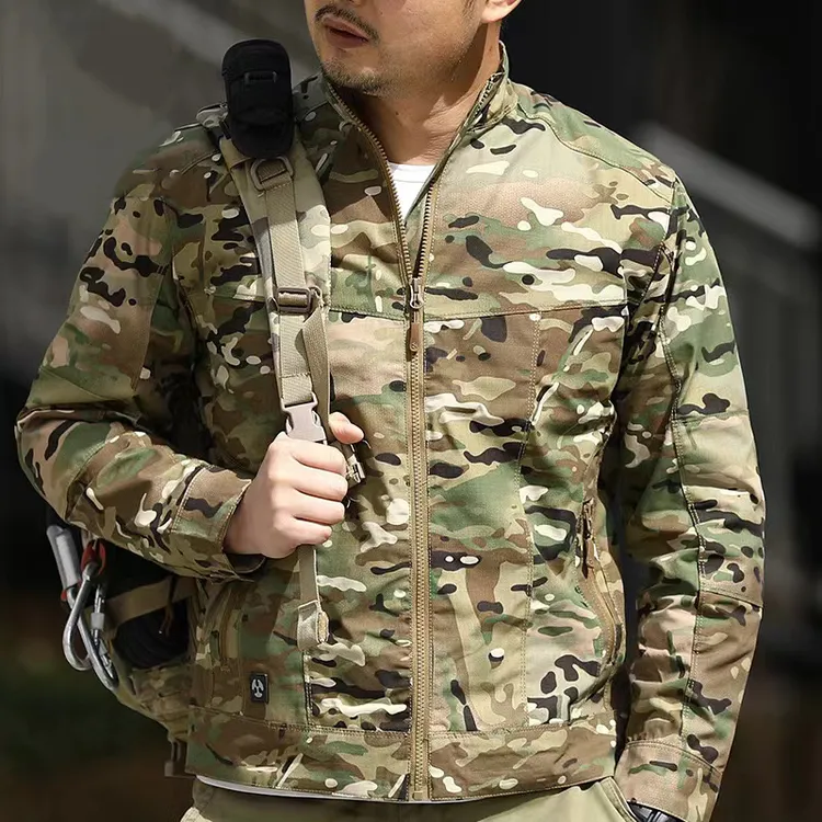立领迷彩夹克冲锋衣男户外战术服修身透气外套耐磨工作服登山上衣