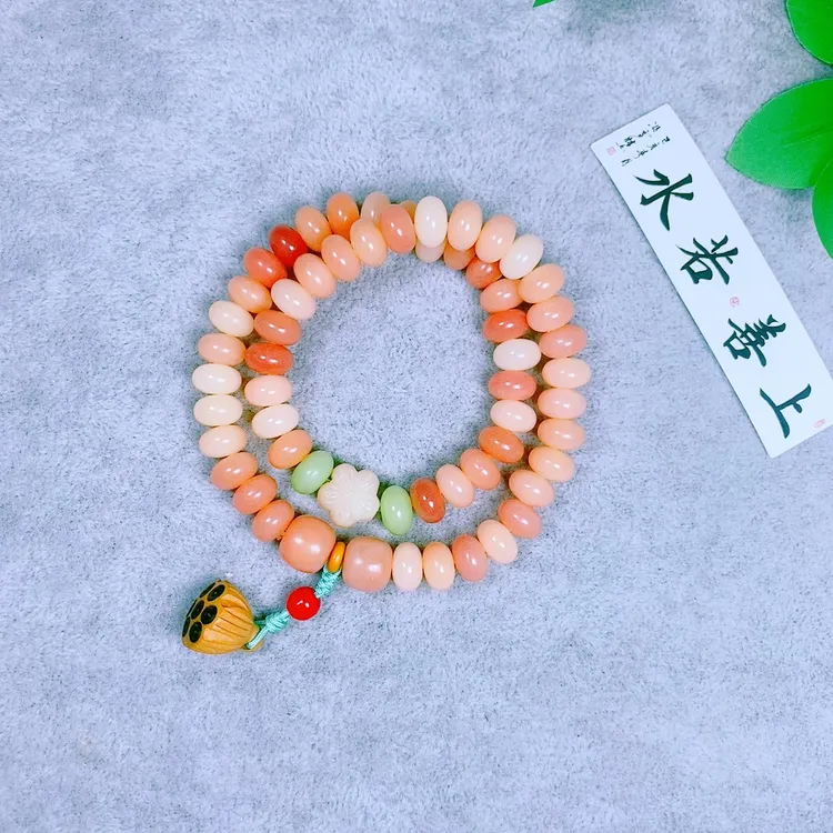 手作胭脂粉莲蓬菩提双圈手串手持女生款文玩盘玩念珠