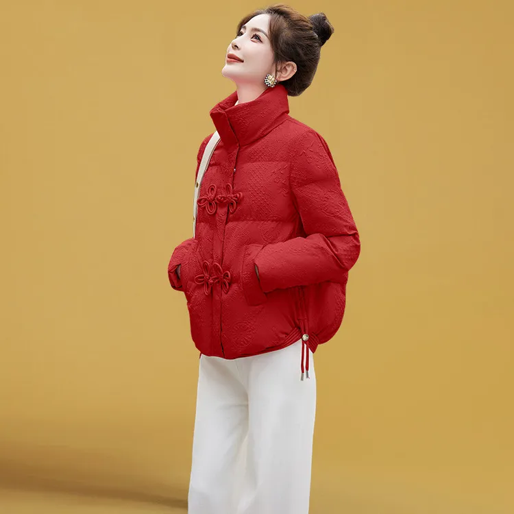 小款棉服2024新款女装秋冬季短款小个子时尚红色羽绒棉衣棉袄外套
