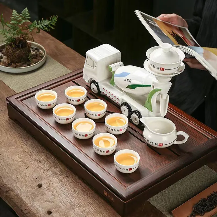 水泥搅拌车全自动功夫茶具套装德化白瓷创意工程车懒人泡茶器定制