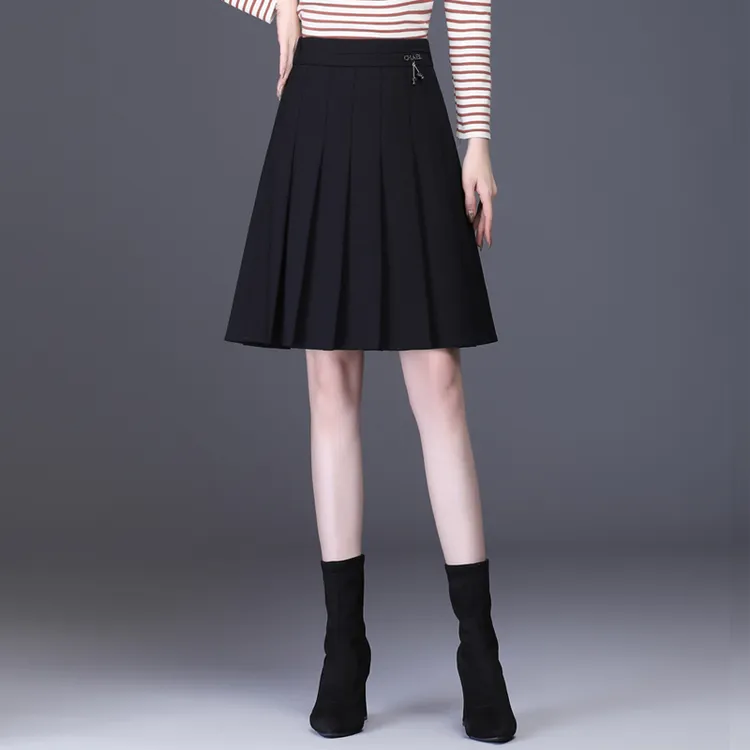黑色百褶裙短裙半身裙女春秋百搭a字裙2025新款大码高腰显瘦中裙