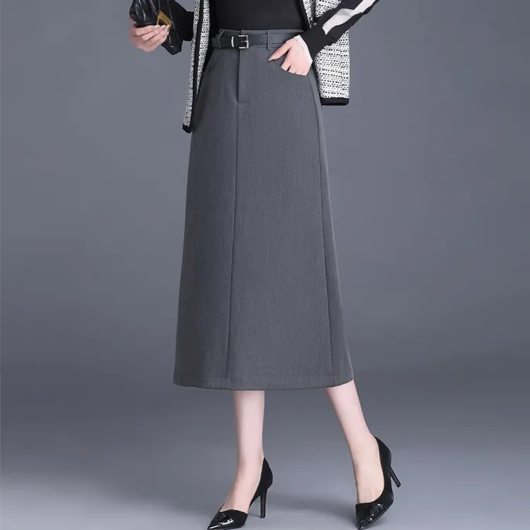 气质显瘦a字西装半身裙女春秋2025新款高腰通勤中长款开叉一步裙