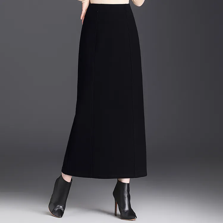 毛呢a字包臀裙女秋冬气质高腰显瘦半身裙2025新款开叉长裙一步裙