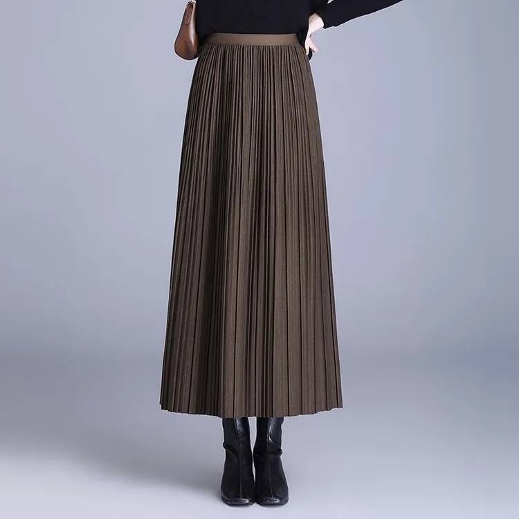 单层压褶百褶裙女秋冬新款高腰显瘦垂感a字半身裙洋气长裙厚