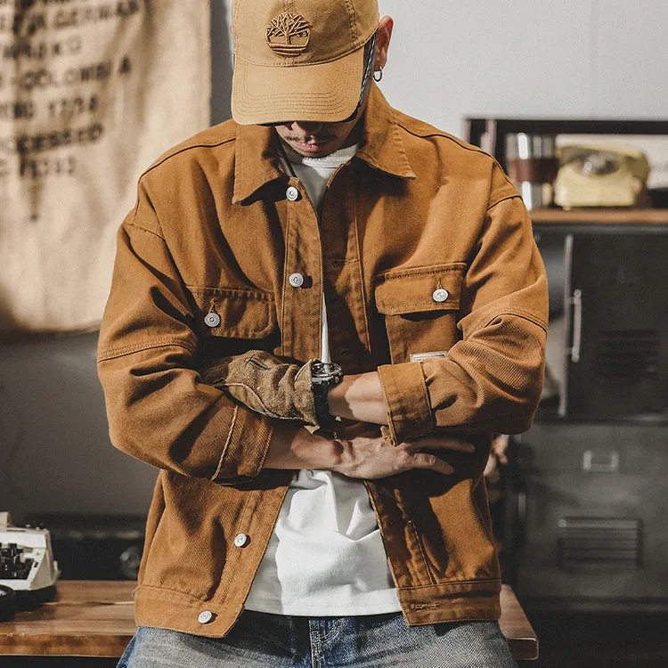 杰雷诺美式重磅复古牛仔外套男潮牌潮流大码秋冬新款工装棉服夹克
