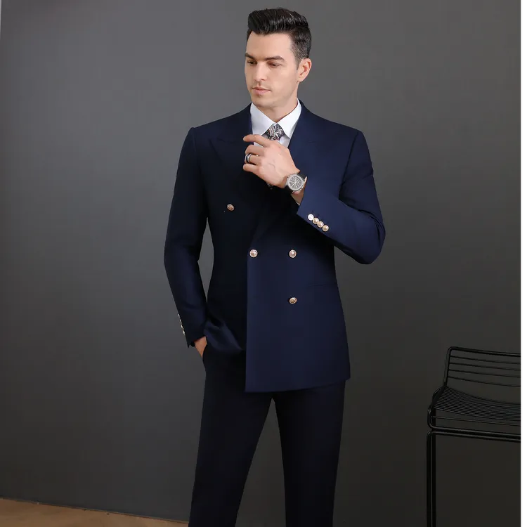 LL【黑标】手工高定戗驳领布雷泽羊毛西服套装#8366金扣双开叉休闲