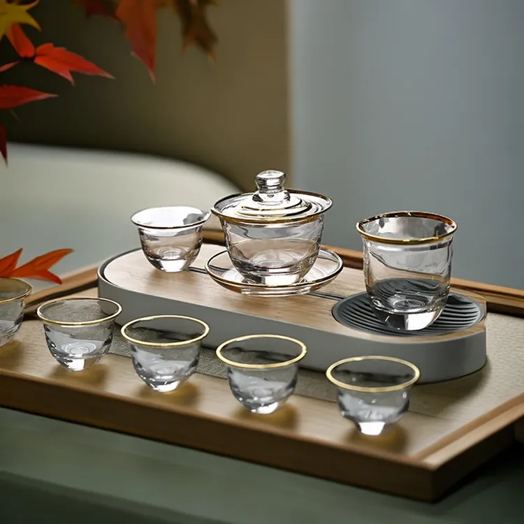 【金边水晶茶具套装】高档耐热防烫加厚水晶茶具泡茶道茶壶器具家用