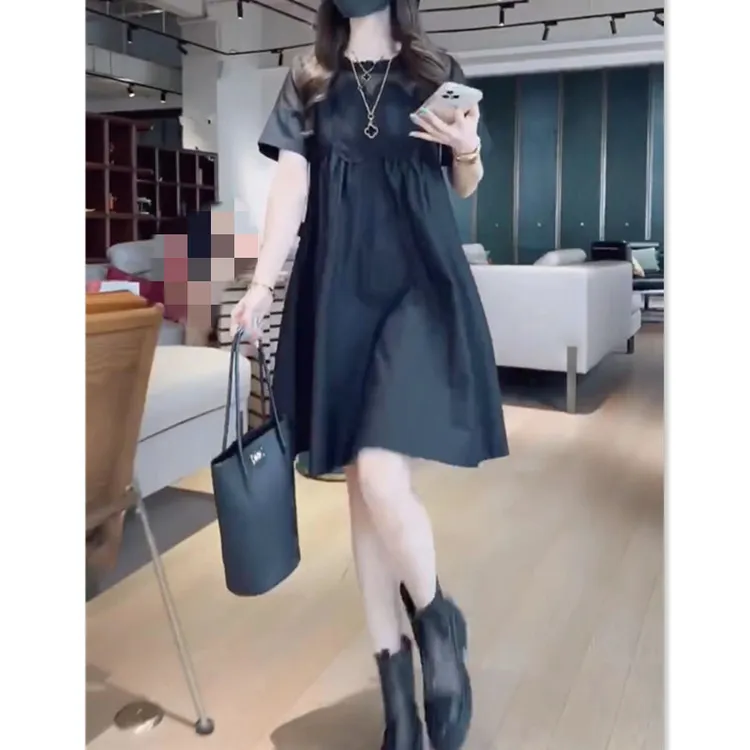2024夏季新款韩版黑色连衣裙女中长款显瘦小黑裙