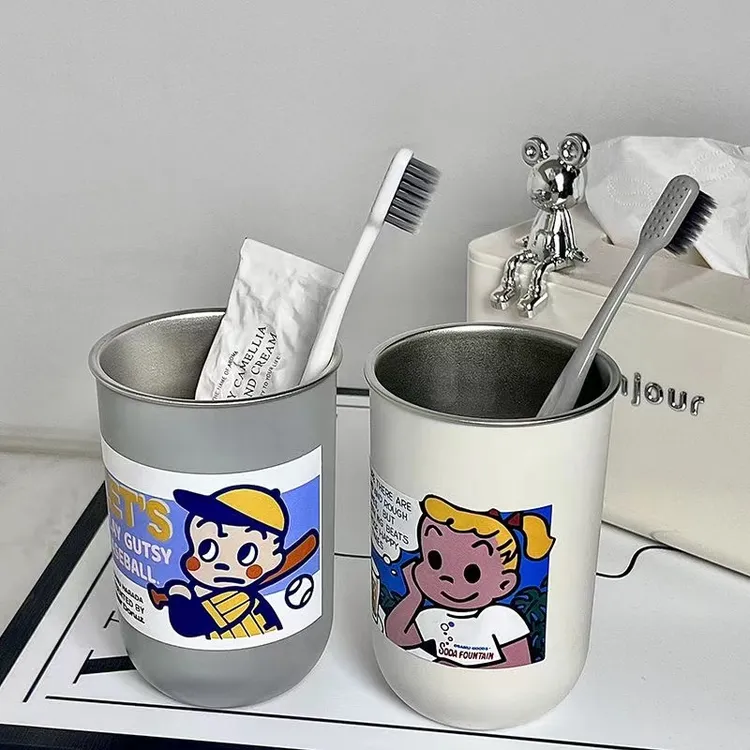 日系ins风刷牙杯漱口杯学生家用咖啡杯轻奢创意简约不锈钢情侣