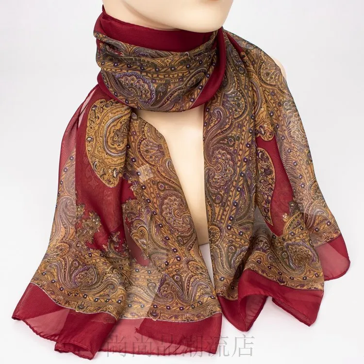 民族风复古丝巾青花瓷图腾印花围巾女装饰薄丝巾长条领巾雪纺沙巾