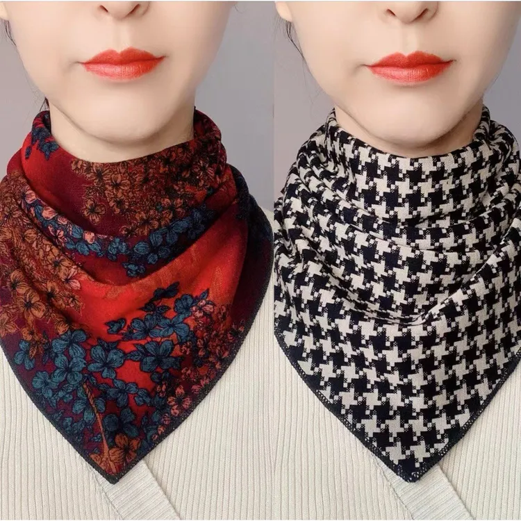 时尚双面双花秋冬季三角围脖护颈保暖脖套围巾按扣洋气新款领子