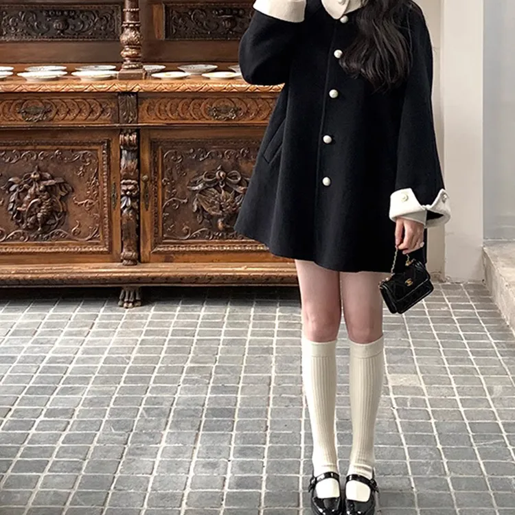 复古双面羊毛毛呢大衣女小个子斗篷呢子优雅秋冬外套跨境显瘦气质