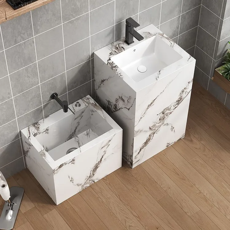 岩板立柱盆拖把池组合洗手台阳台户外庭院洗手盆立柱式无缝陶瓷盆