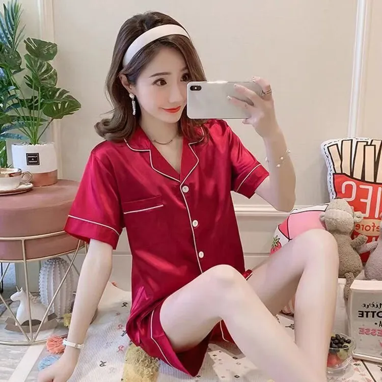 夏季趣味睡衣女套装新款短袖短裤冰丝网红ins性感薄款夏天家居服