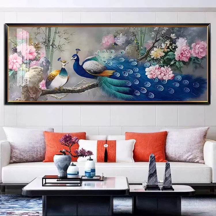 美初十字绣牡丹花孔雀花开富贵客厅沙发背景装饰锁边印花套包新手