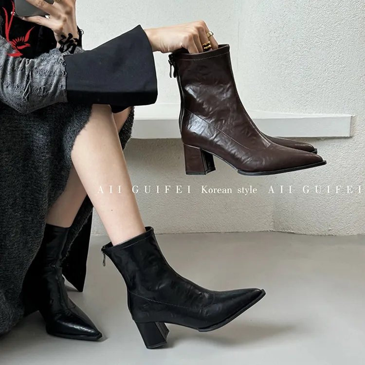 气质靴子短靴女百搭女靴小众瘦瘦靴设计感细跟高跟短筒靴