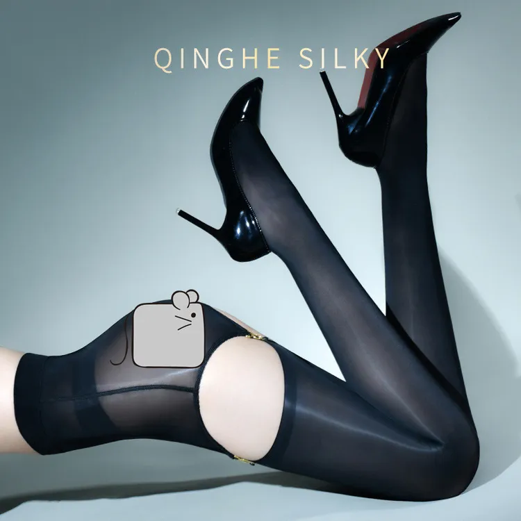 「琉」油光超薄吊带袜油亮丝袜包臀可拆卸长筒袜套装辣妹风马油黑丝