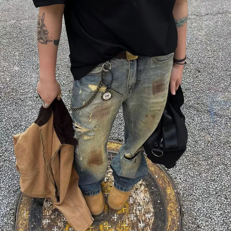 【佳也专属】美式复古水洗脏旧感破洞Dirtyfit美式牛仔裤