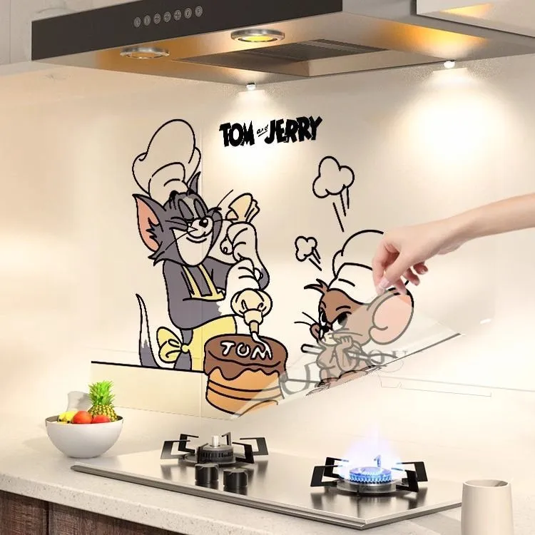 猫和老鼠透明厨房防水防油贴纸灶台墙面自粘装饰墙纸耐高温油烟机