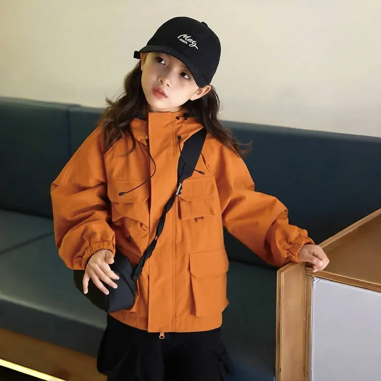 女童连帽冲锋衣春秋2025新款潮儿童休闲秋装韩版女孩时髦外套洋气