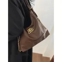 美拉德中古风托特包包女2023新款潮复古学院风双肩包小众链条背包