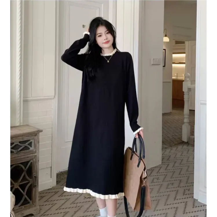 大码秋冬2025年新款女装胖mm法式高端赫本风配大衣针织毛衣连衣裙