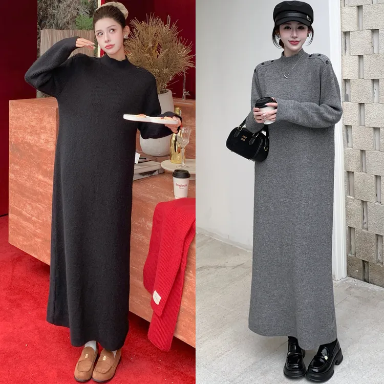 2025冬新款格雷系灰色直筒针织连衣裙女新款高级感松弛感毛衣裙女