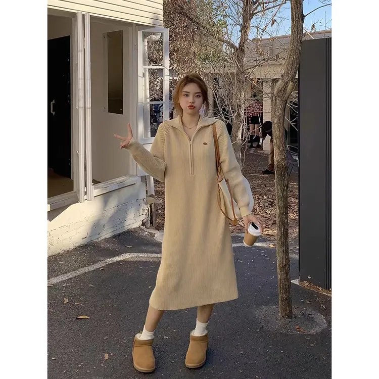  2025秋冬显瘦长款直筒毛衣裙长袖大码高级感保暖针织连衣裙