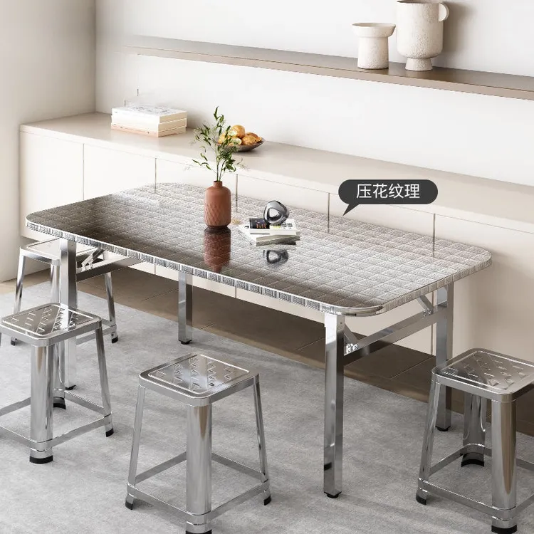 不锈钢可折叠圆角方桌户外摆摊便携式餐桌简易家用吃饭一体式桌子