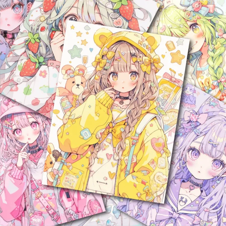 动漫二次元少女心可爱动漫少儿创意美术马克笔画室临摹卡