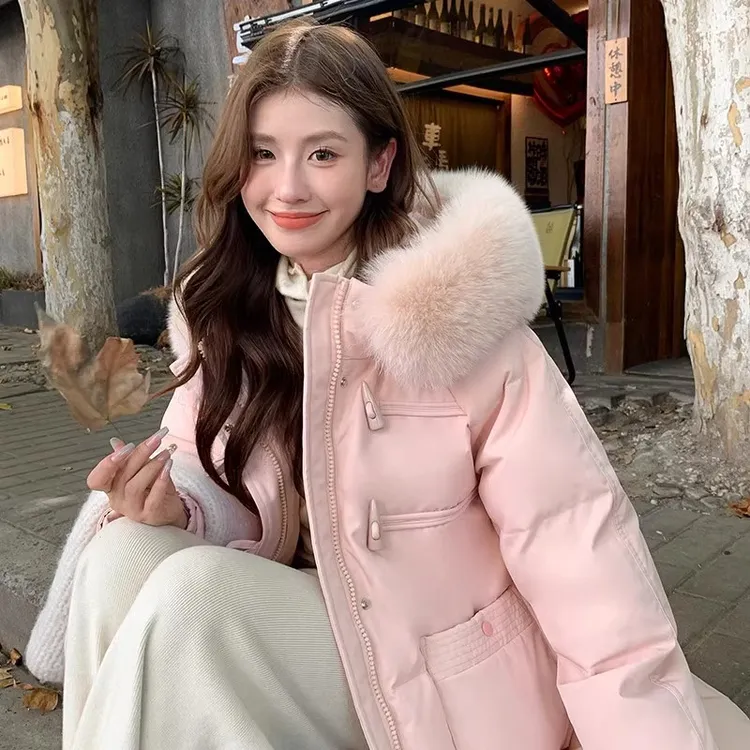 羽绒服女中长款2025年冬季新款韩版时尚宽松白鸭绒加厚大毛领外套