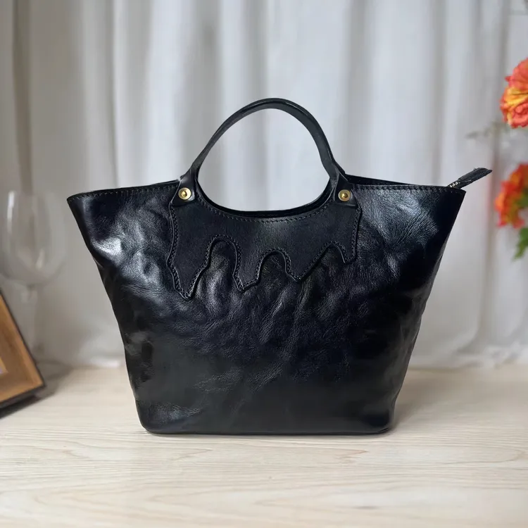 2024新款拼接植鞣皮真皮轻奢手抓纹复古高级感百搭手提包菜篮子