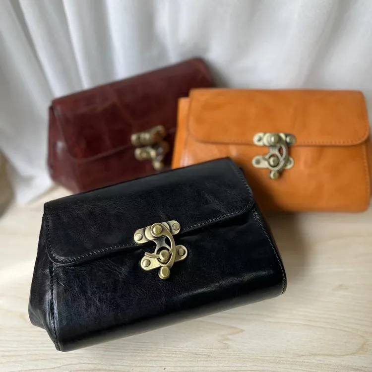 夏季新款小众复古手抓纹植鞣牛皮质感斜挎包通勤真皮单肩斜挎包