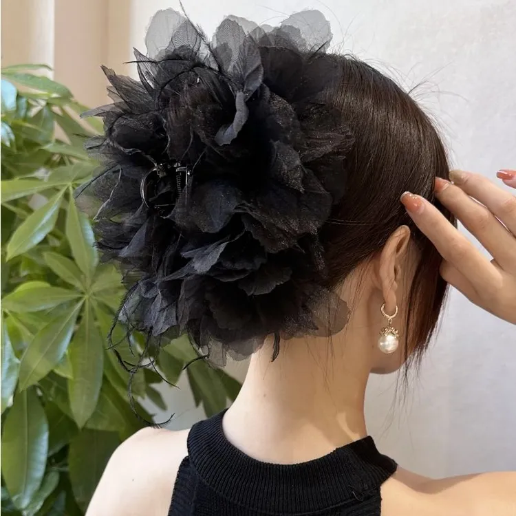 高级感网红优雅法式时尚百搭超仙羽毛抓夹后脑