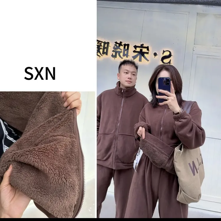 【宋晓暖】秋冬情侣新品外穿海豚绒加绒加厚立领大口袋套装NJ-23108