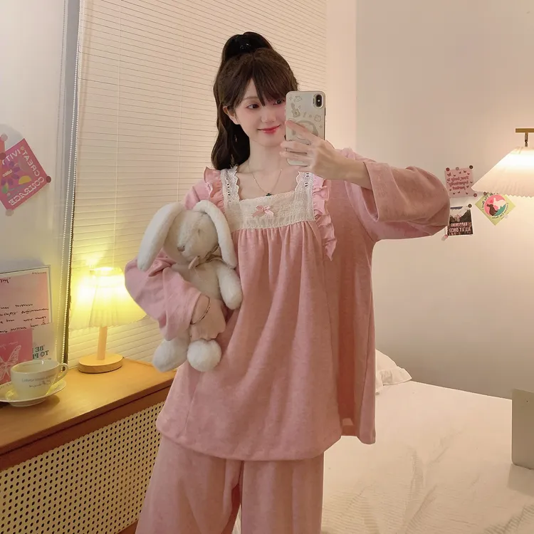 大码睡衣女秋冬季宫廷加厚款甜美公主风大码睡衣女120-260斤秋冬