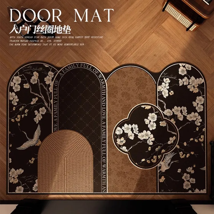 中古风入户门口地垫新款复古花鸟高级感家用地毯防滑耐脏进门脚垫