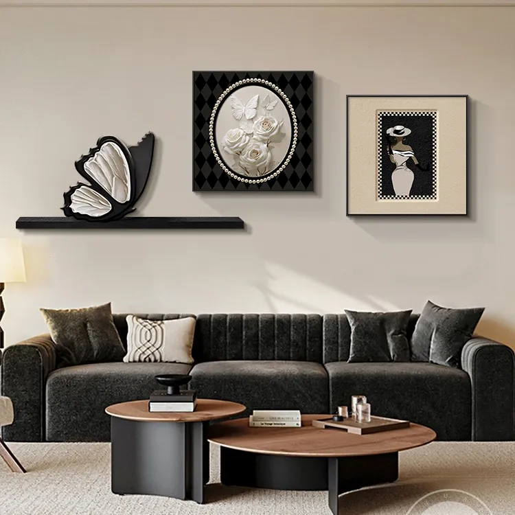 组合沙发背景装饰画法式艺术小众客厅壁画客厅背景墙挂画挂画餐厅