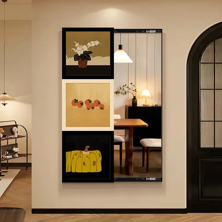 中古风隐藏式推拉全身镜装饰画卧室隐形穿衣镜玄关隐形镜子挂画