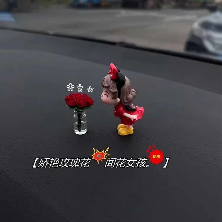 娇艳玫瑰花迷你减压治愈系车载内饰品女士汽车车内中控台车窗摆件