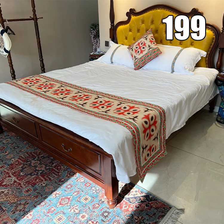 棉麻民族风图案床尾巾酒店民宿专用床上用品床旗床尾盖垫枕头轻奢