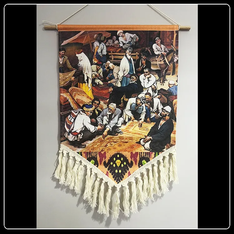 棉麻挂画竖版沙漠之船古老街挂墙风景画布客厅玄关壁画高清装饰画