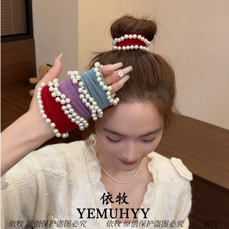 超柔软高弹力小香风ins珠珠面膜发圈新款雅丹风不勒发丸子头头绳