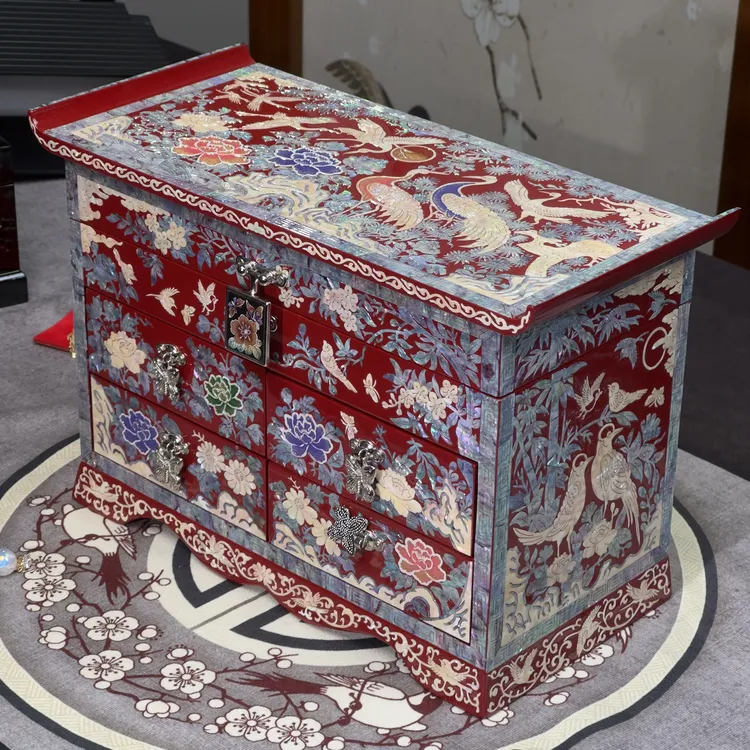 【松鹤延年】螺钿漆器纯手工立柜首饰盒新中式原创高档精致送礼