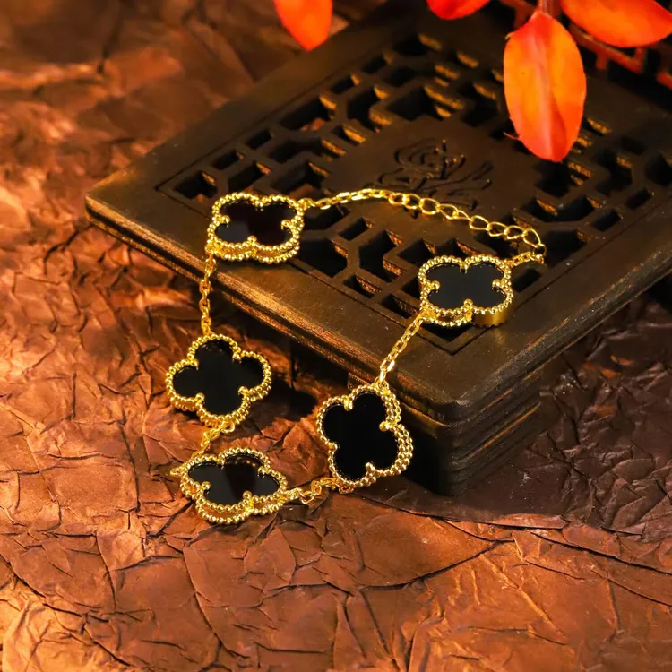 钛钢手链 轻奢电镀18k金双面四叶草手链五花幸运草高版本男生女生