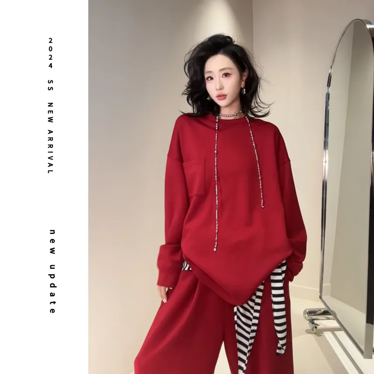 现货【颖子定制】百搭宽松显瘦长袖运动休闲时尚套装 6458