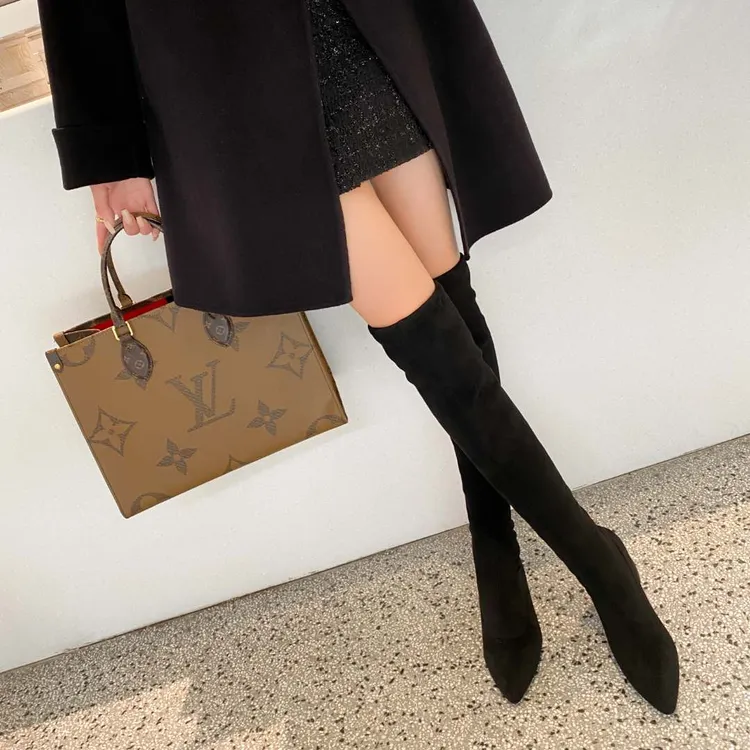 （尖头粗跟）2025秋冬新款小个子高跟瘦瘦靴显瘦显高弹力靴过膝长靴