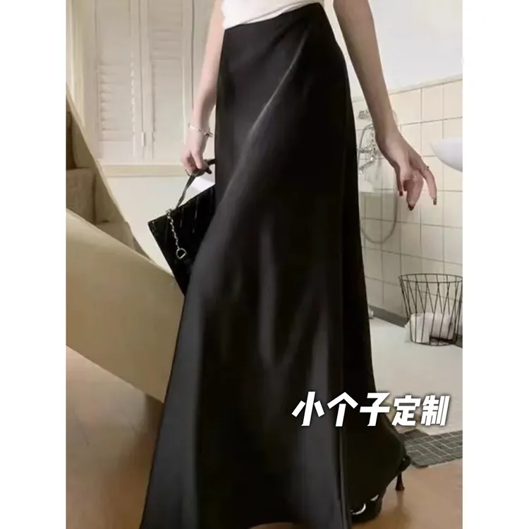 150小矮个子复古醋酸缎面半身裙女高级感鱼尾裙高腰包臀a字中长款